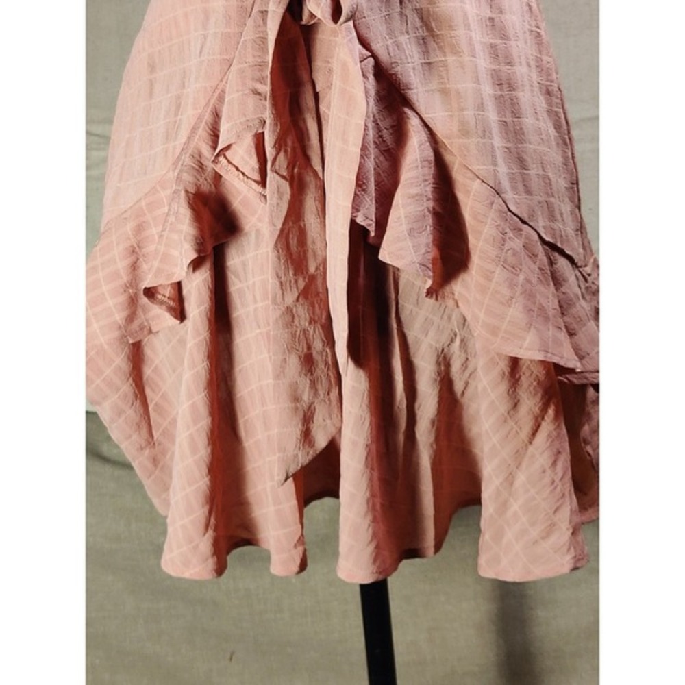 Trixxi Pink Plaid Ruffle Wrap Dress‎ Spaghetti Strap V Neck Tie Waist feminine - Picture 7 of 12